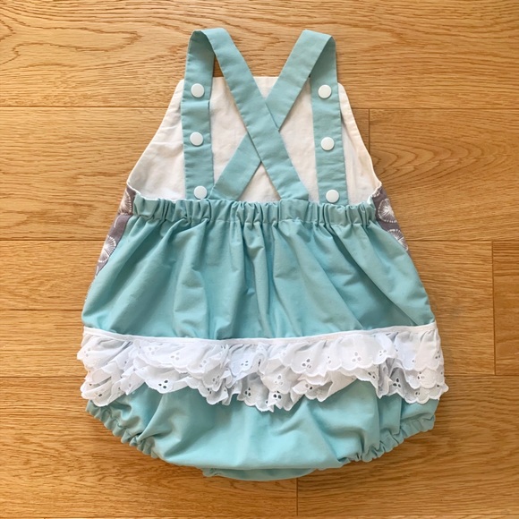 Custom Teal and Grey Floral Ruffle Romper - Picture 4 of 5